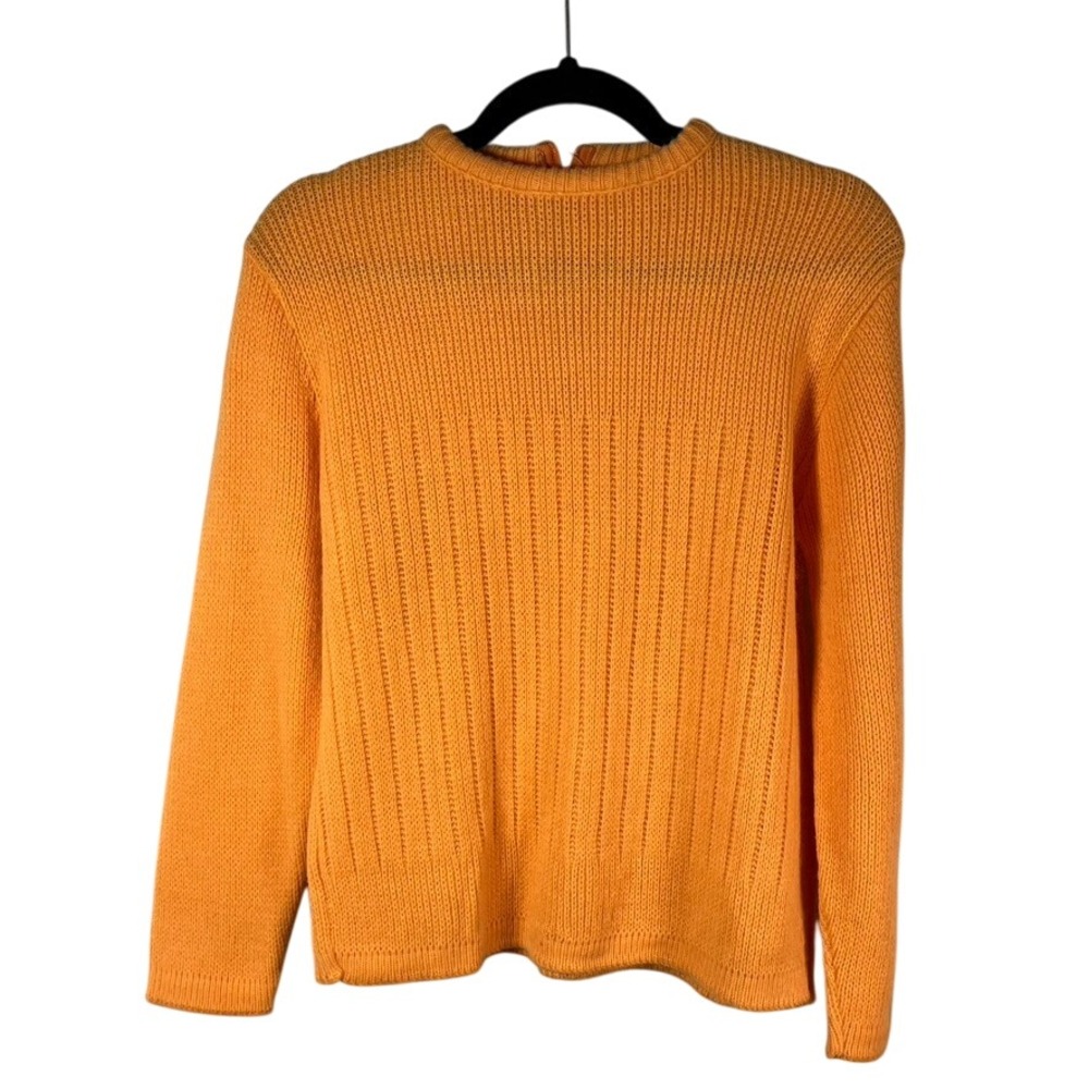 Vintage Nan Dorsey 60's Orange Ribbed Knit Sweater Back Zip Acrylic‎ Mod Retro